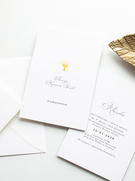 Zaproszenie na komunię Holy - złocone